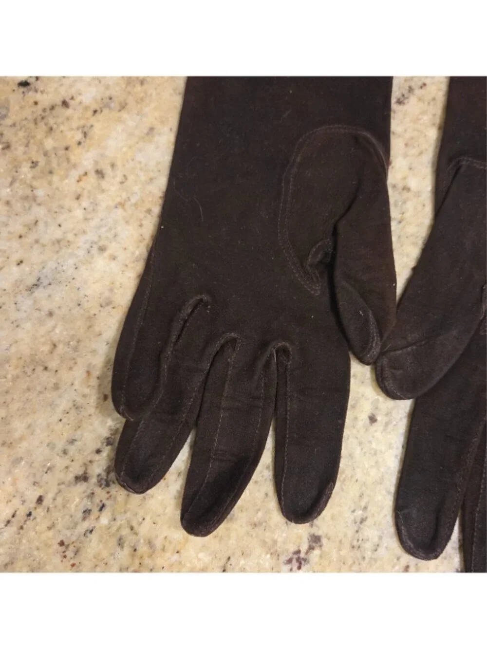 Vintage Womens Size S Brown Suede Leather Formal Gloves Stripple Scroll
